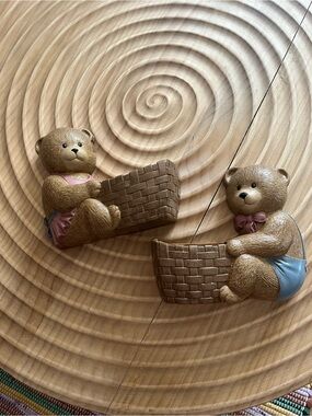 Vintage 1980s Cute Brown Bear Basket Wall Decor